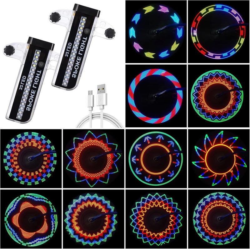Zacro Bike Wheel Lights, 2 Pack LED Bike Spoke Lights, Safety 32 Bright Patterns Bike Tire Lights for Kids & Adult, Waterproof Bicycle Rim Lights for Night Riding, Basic/Upgraded Rechargeable Model - Image 1